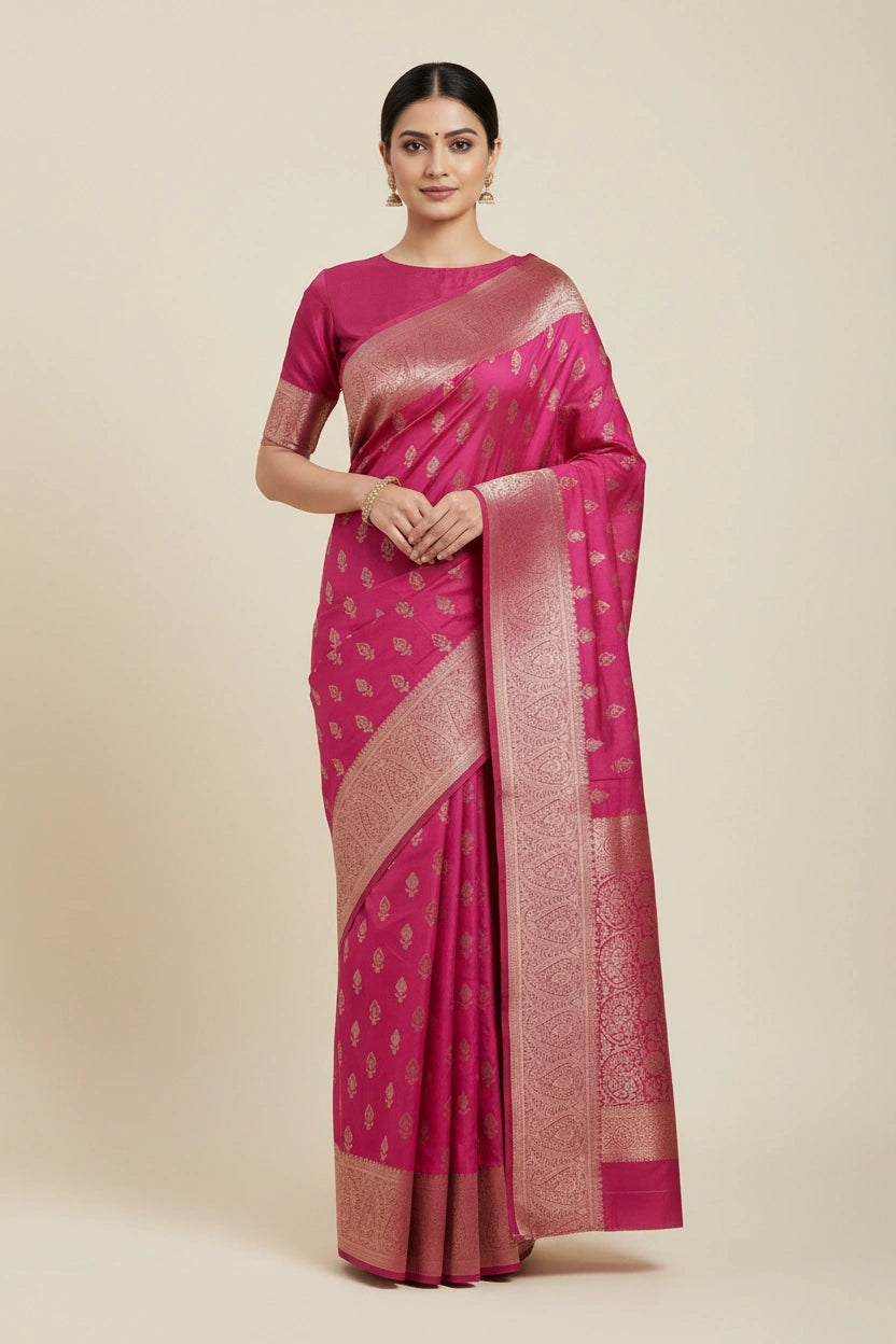 Handcrafted Dola Silk Banarasi Silk Saree - Rama Green | Rangoli
