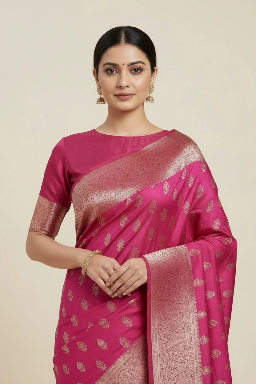 Handcrafted Dola Silk Banarasi Silk Saree - Pink | Rangoli