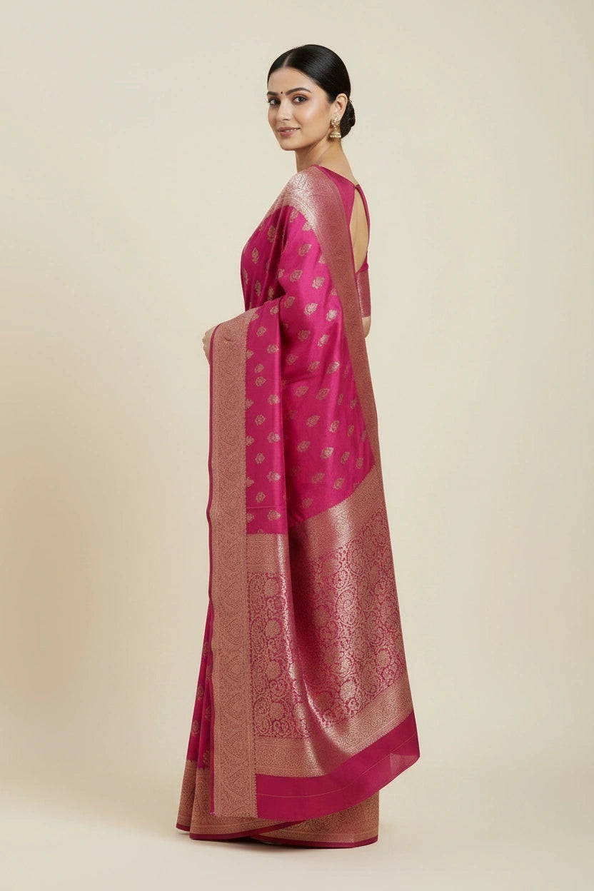 Handcrafted Dola Silk Banarasi Silk Saree - Firozi Blue | Rangoli
