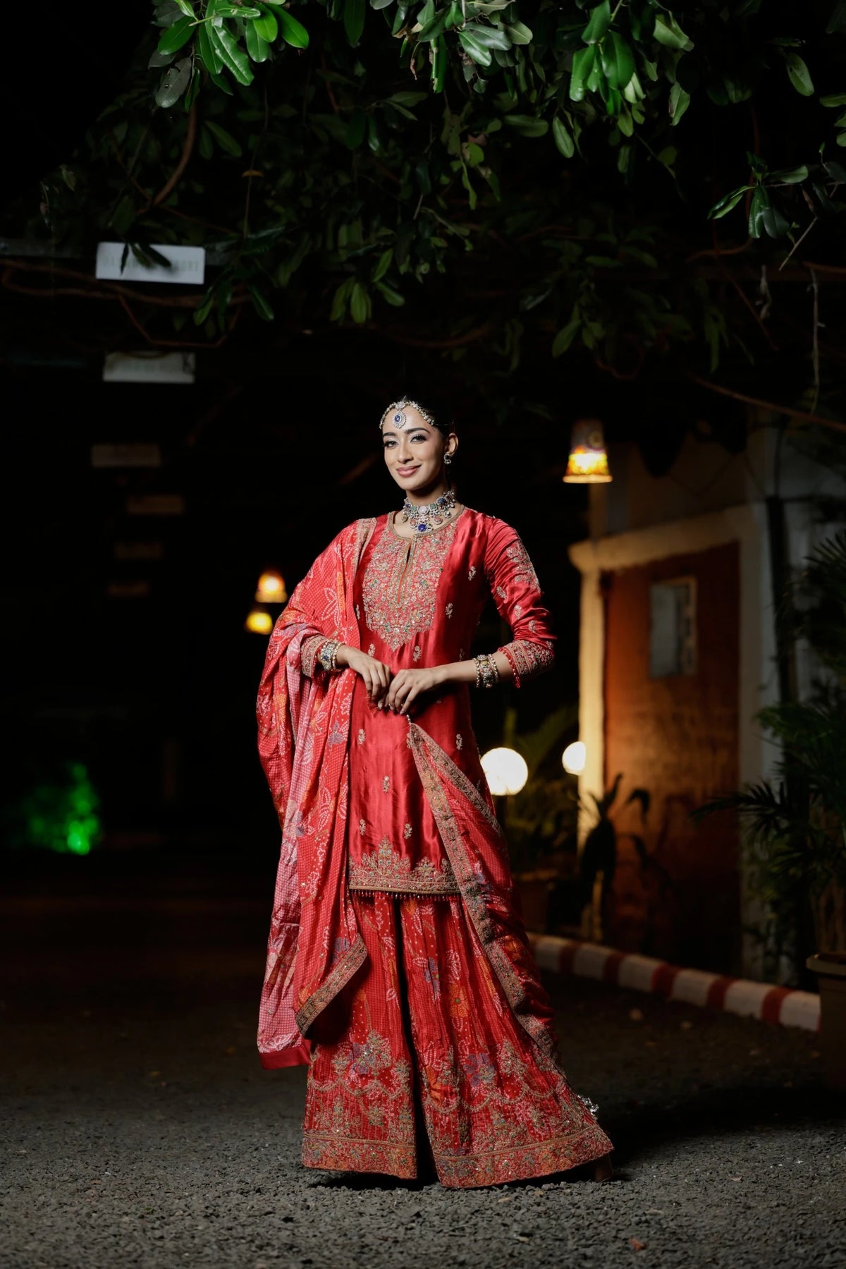 Maroon Katan Silk Sharara Suit