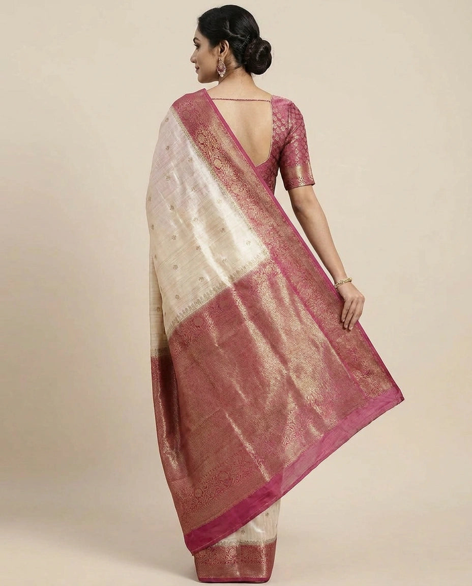 Raw Silk Banarasi Saree with Woven Border - Rangoli India