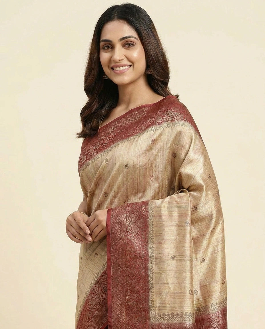 Raw Silk Banarasi Saree with Woven Border - Rangoli India