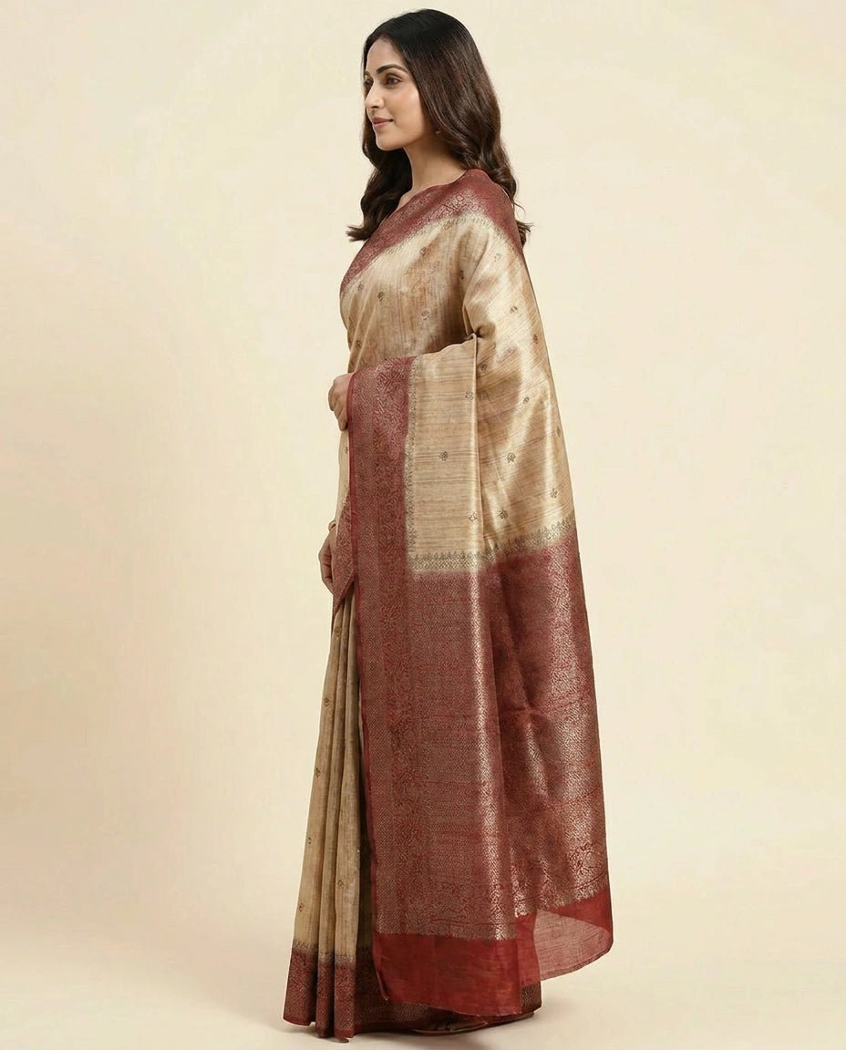 Raw Silk Banarasi Saree with Woven Border - Rangoli India