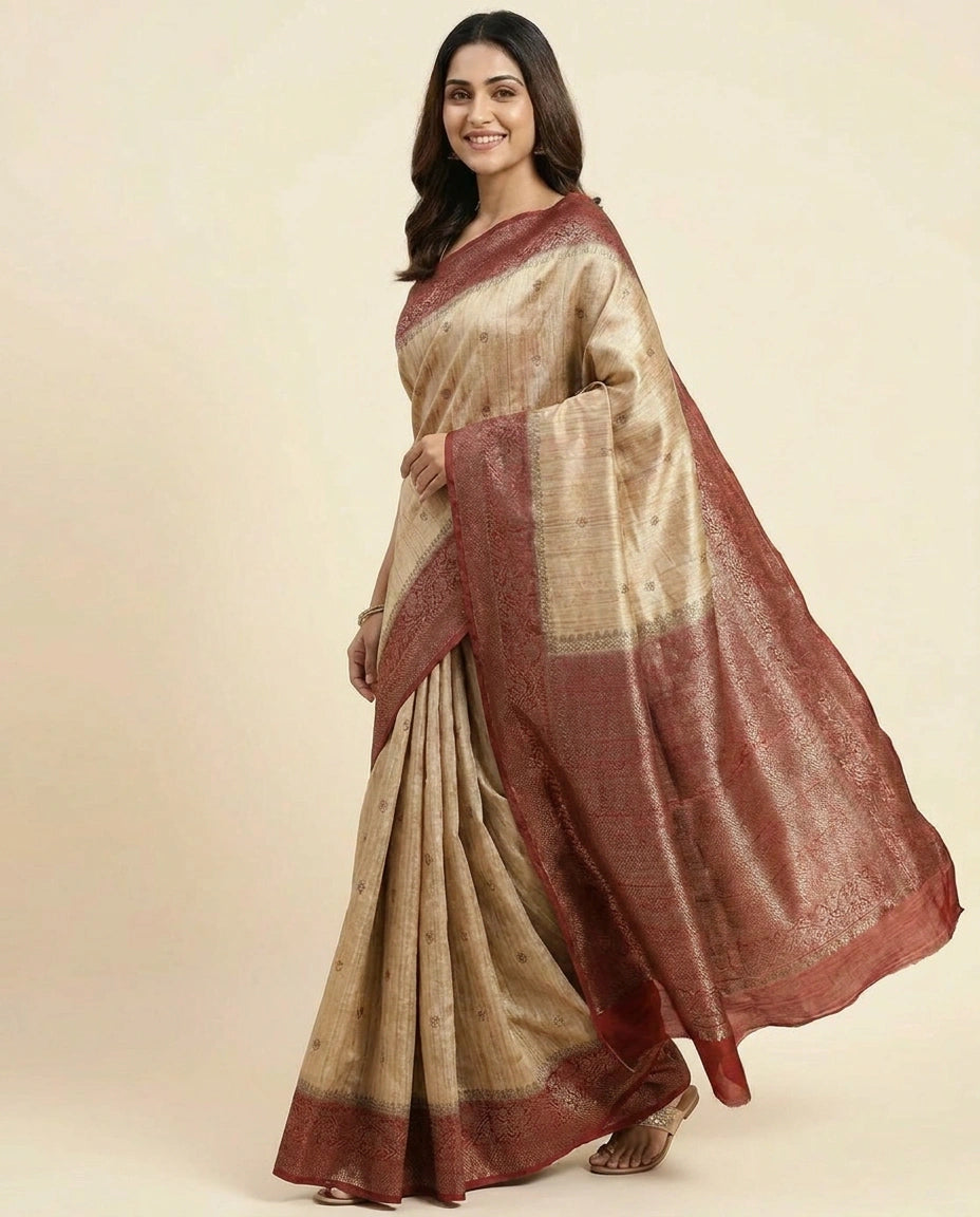 Raw Silk Banarasi Saree with Woven Border - Rangoli India