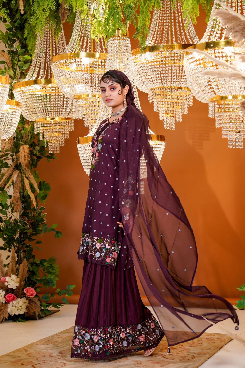 Wine Sharara Suit Set