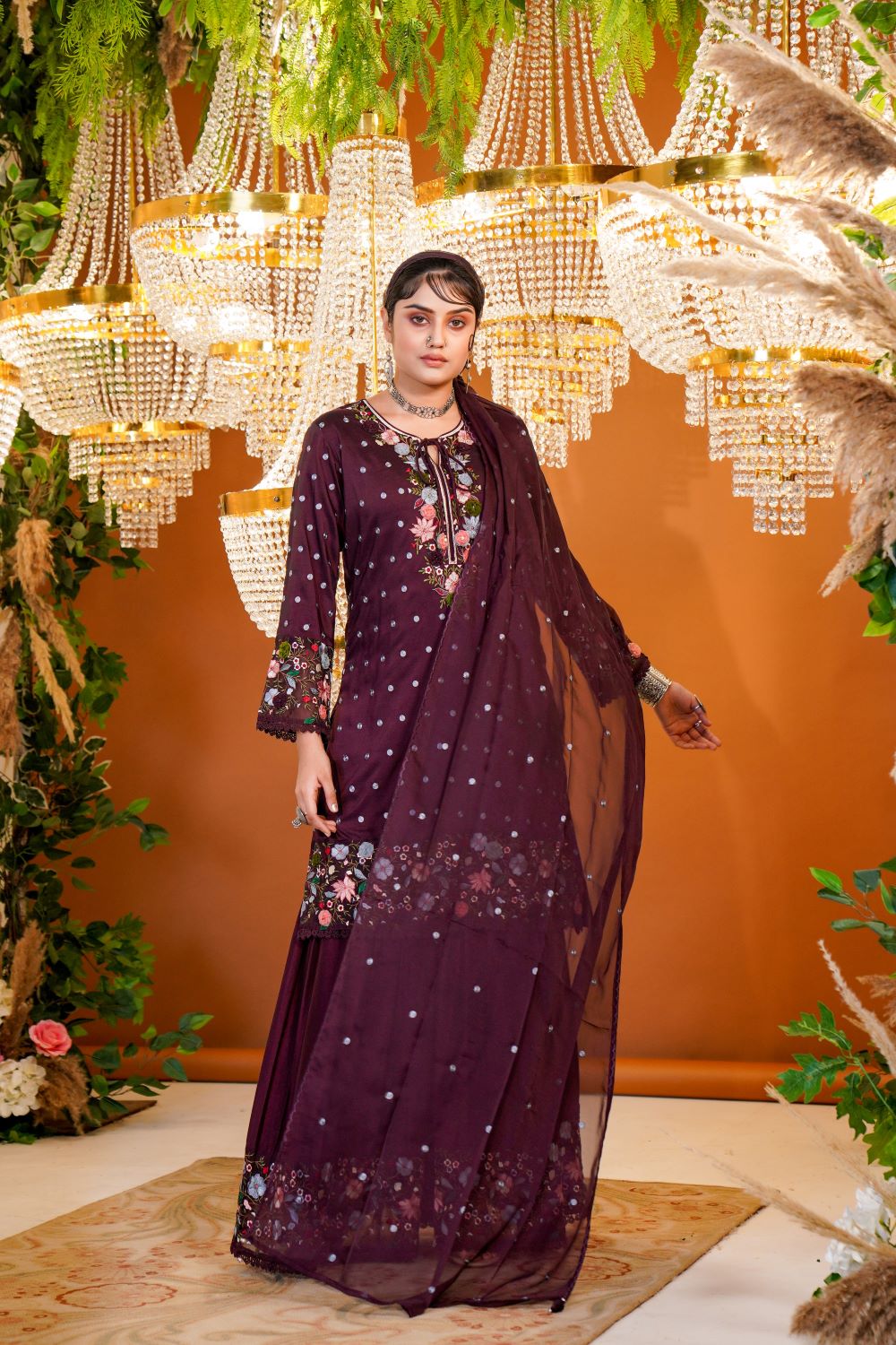 Wine Sharara Suit Set