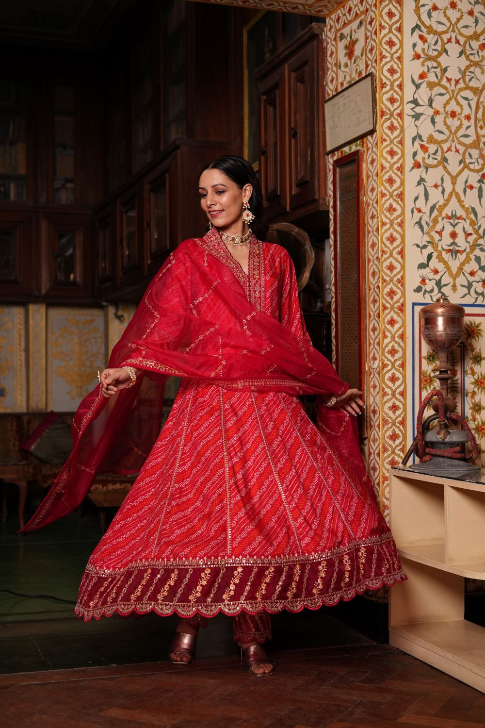 Scarlet Red Anarkali Suit Set