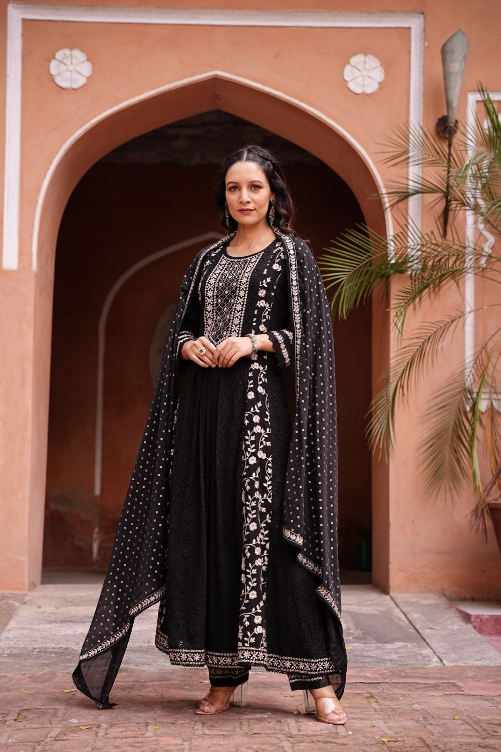 Charcoal Black Anarkali Suit Set
