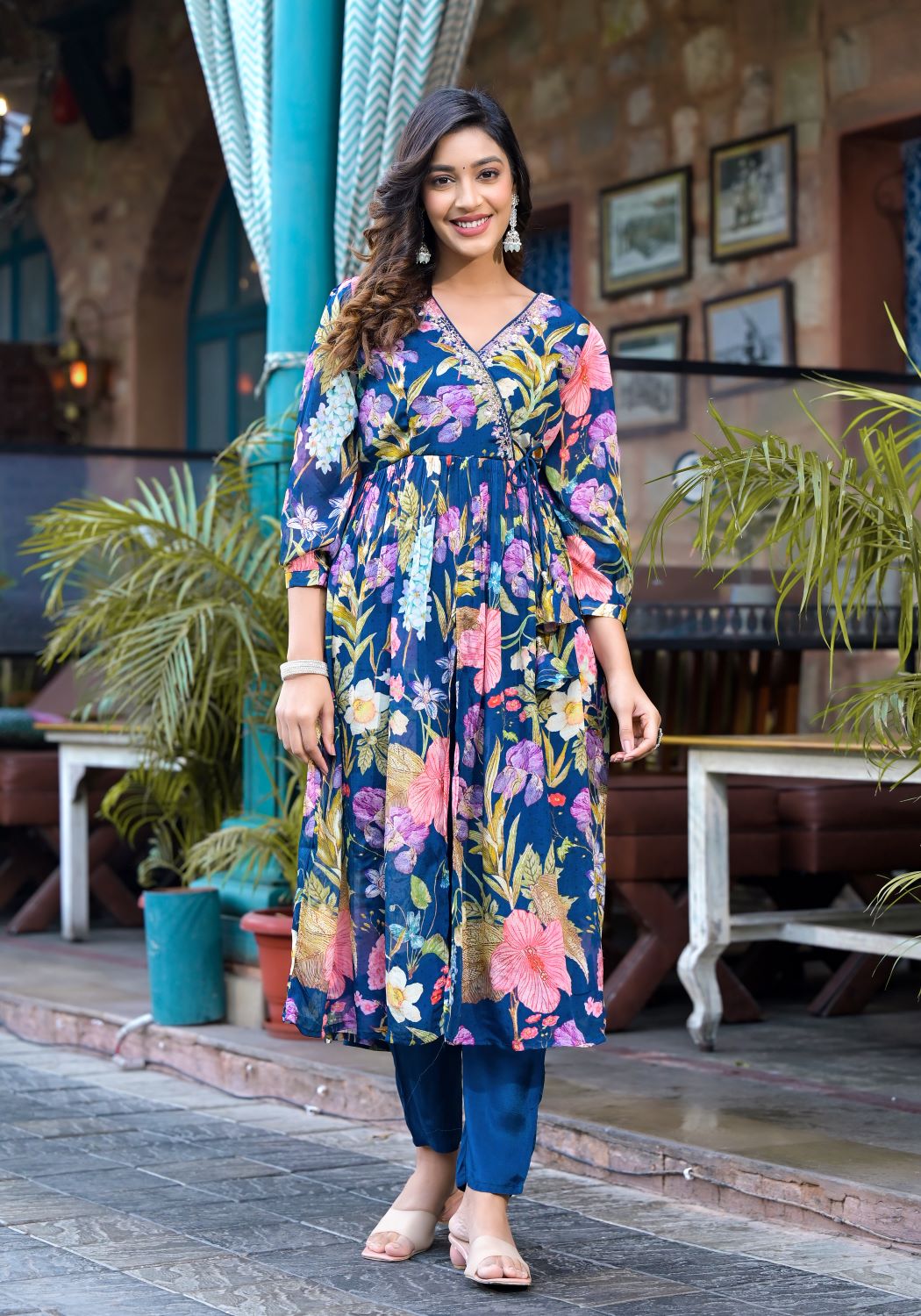 Navy Blue Anarkali Suit Set
