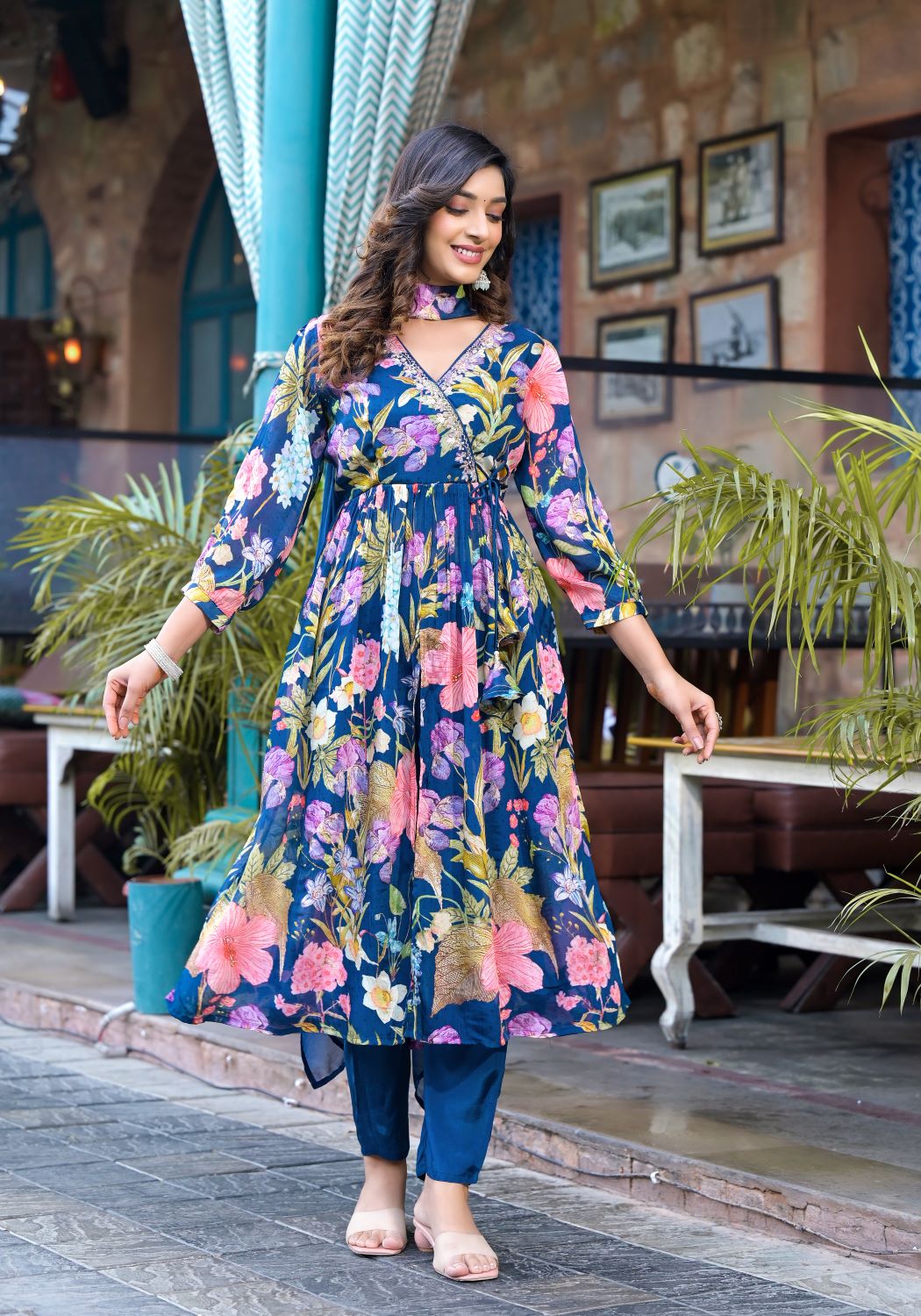 Navy Blue Anarkali Suit Set
