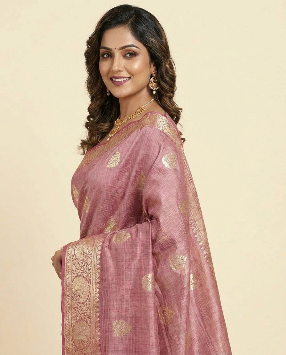 Raw Silk Banarasi Saree with Woven Floral Motifs - Rangoli India
