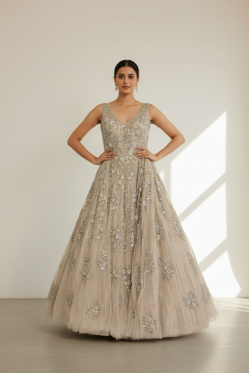 Premium Embroidered Net Suit Gown | Rangoli