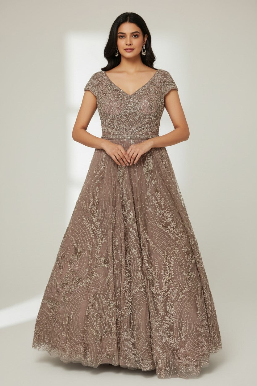 Luxe Embroidered Net Suit Gown | Rangoli