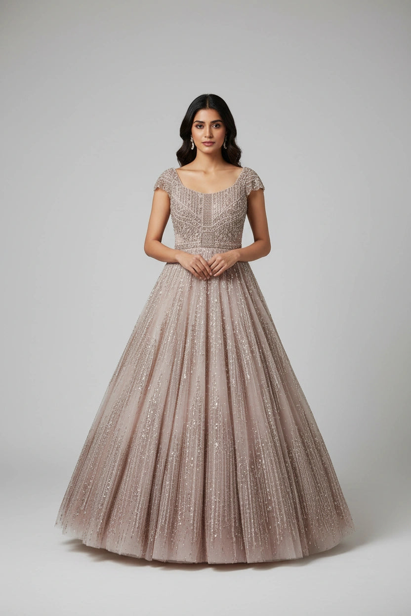 Luxe Embroidered Net Suit Gown | Rangoli