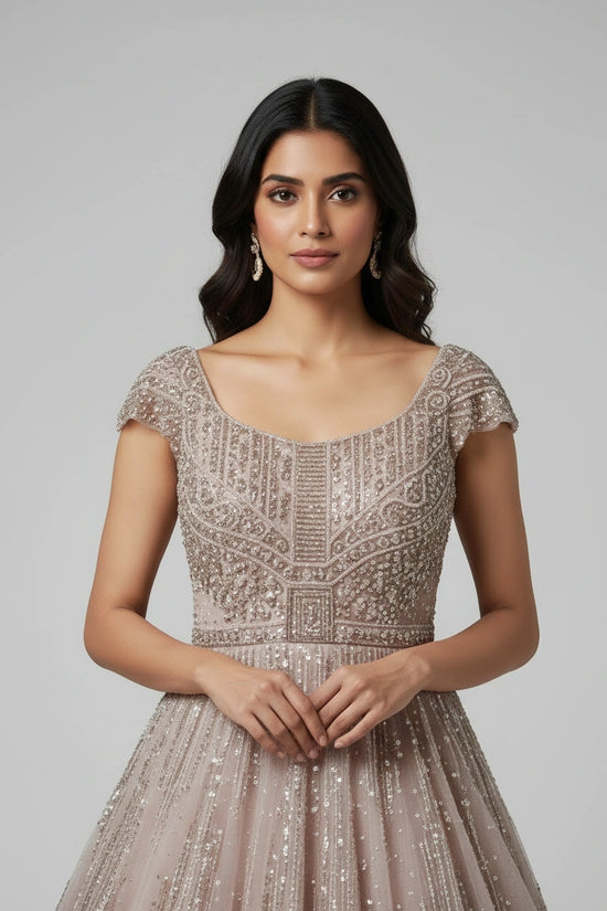 Luxe Embroidered Net Suit Gown - View 2 | Rangoli