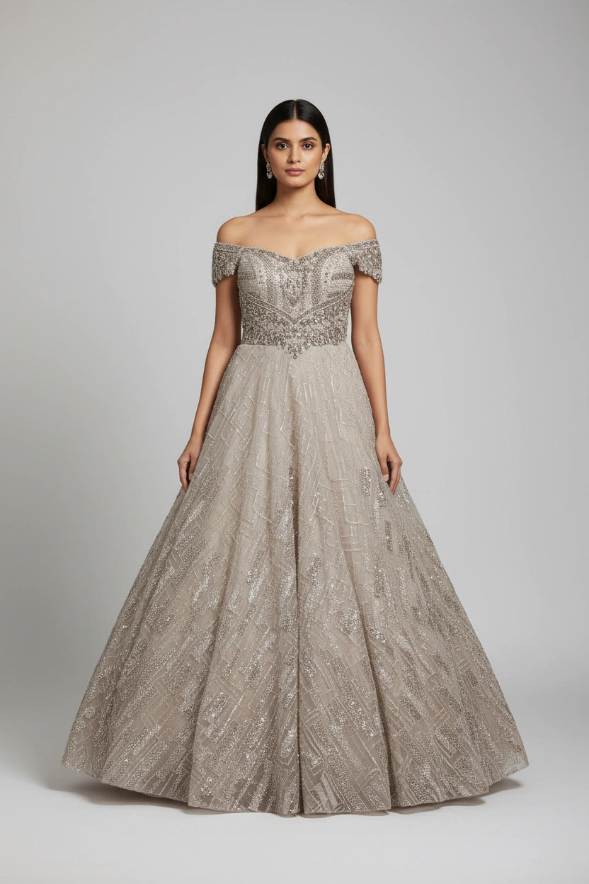 Luxe Embroidered Net Suit Gown | Rangoli
