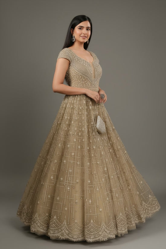 Luxe Embroidered Net Suit Gown - View 2 | Rangoli