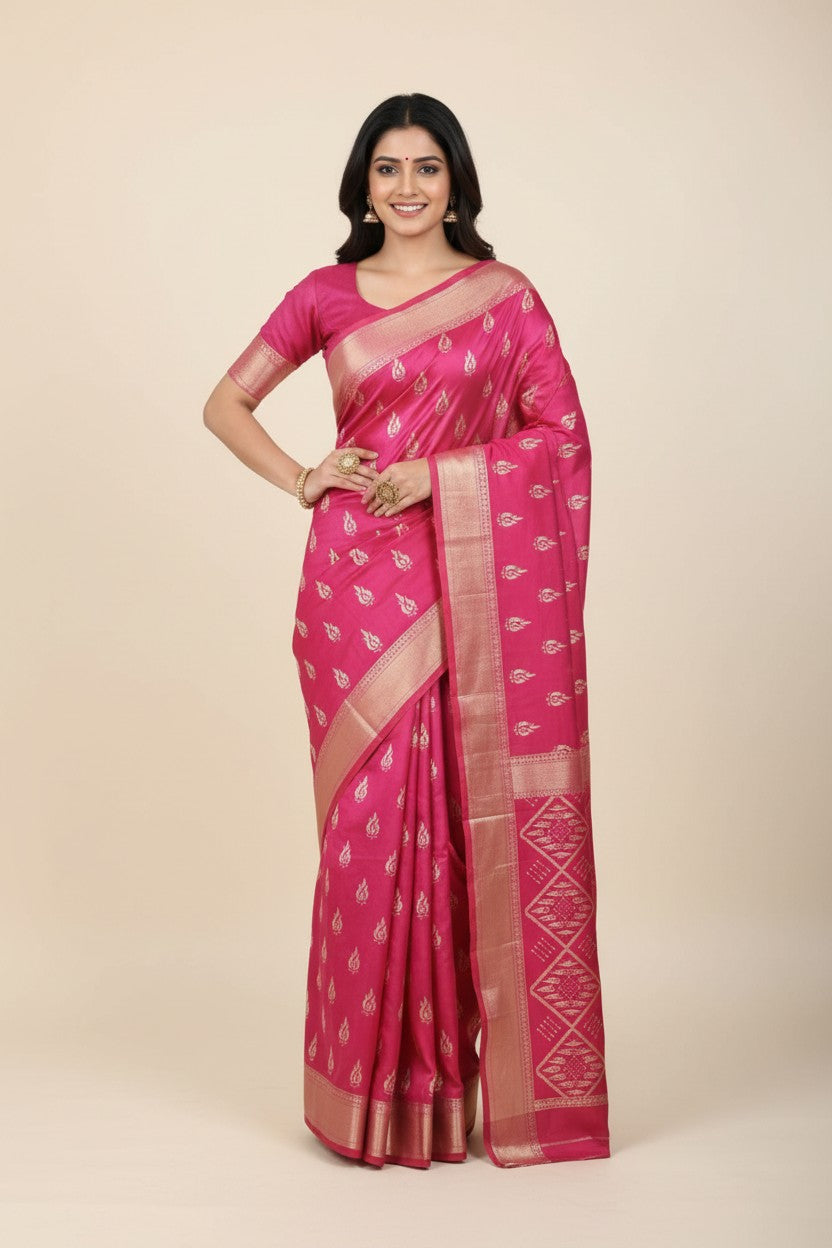 Handcrafted Pure Tussar Silk Printed Saree - Firozi Blue | Rangoli