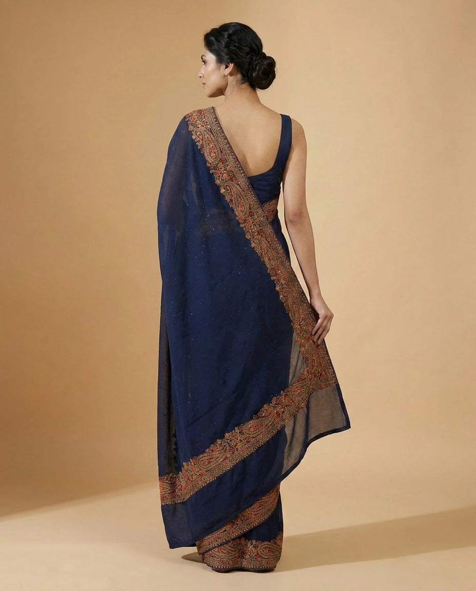 Embroidered Georgette Saree with Heavy Sequin Pallu Work view 2