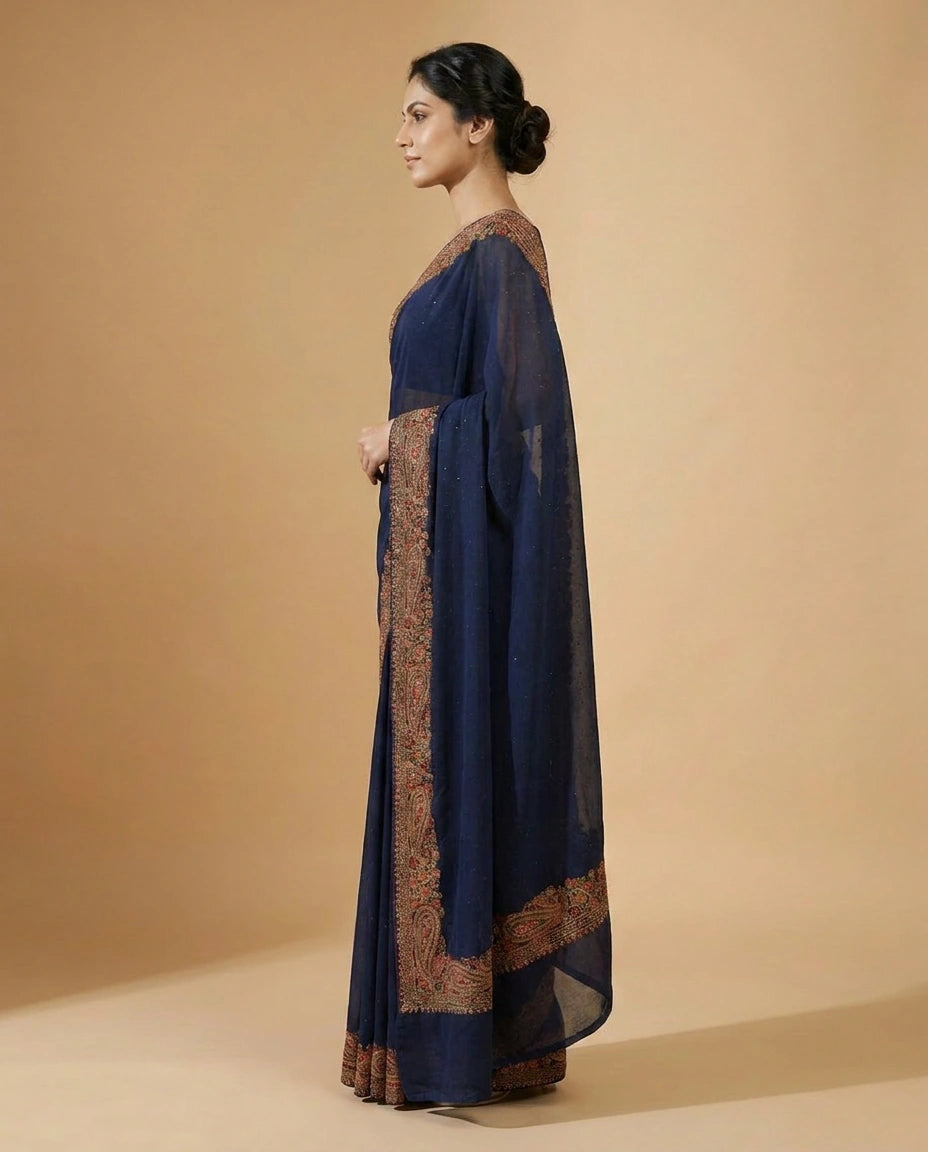 Embroidered Georgette Saree with Heavy Sequin Pallu Work view 3