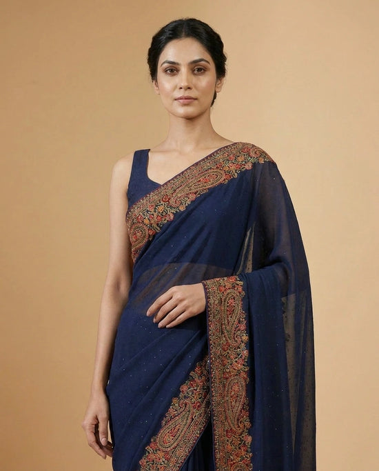 Embroidered Georgette Saree with Heavy Sequin Pallu Work view 4