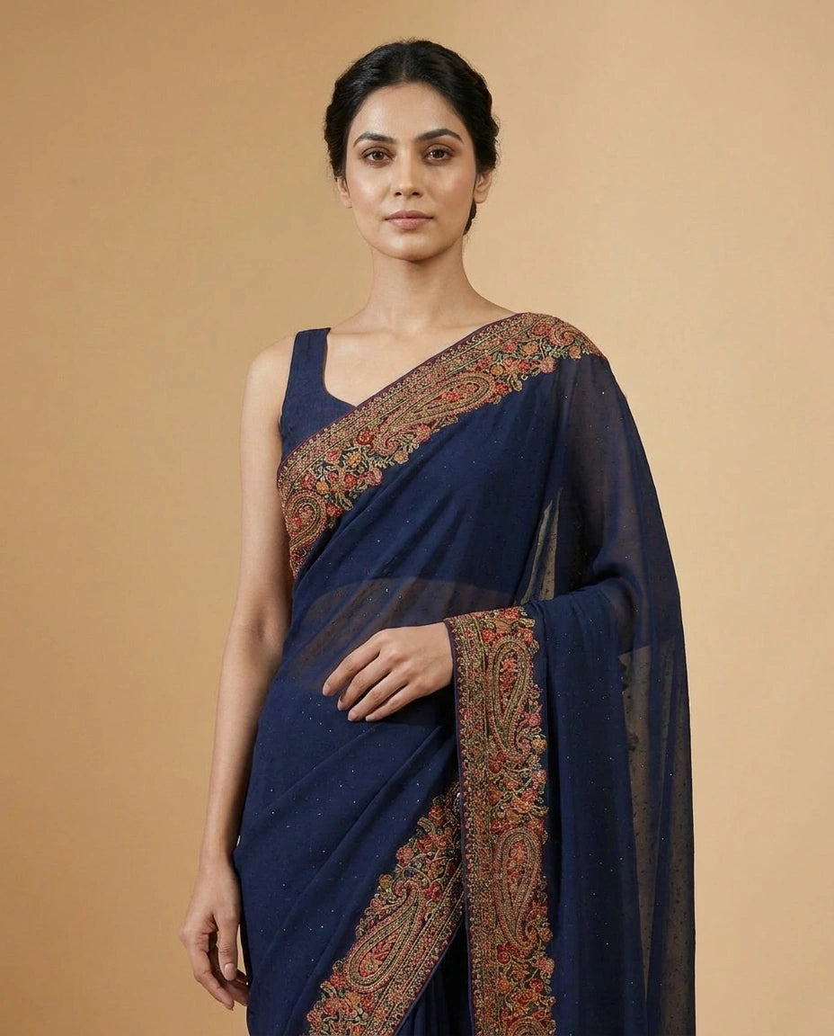 Embroidered Georgette Saree with Heavy Sequin Pallu Work view 4