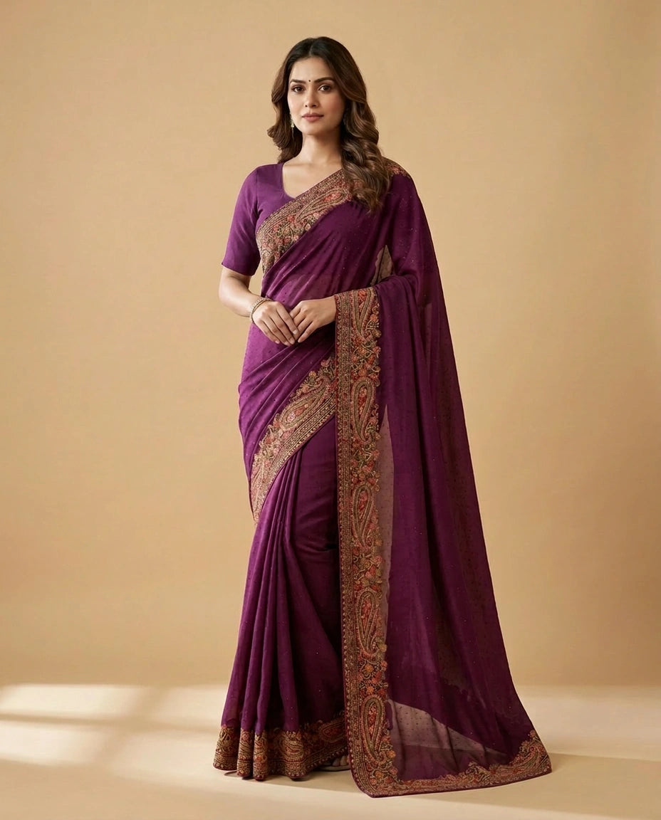 Embroidered Georgette Saree with Heavy Sequin Pallu Work view 5