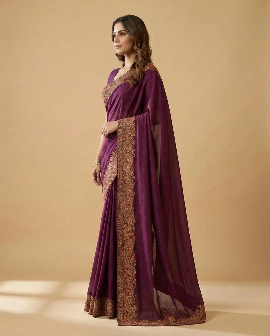 Embroidered Georgette Saree with Heavy Sequin Pallu Work view 6