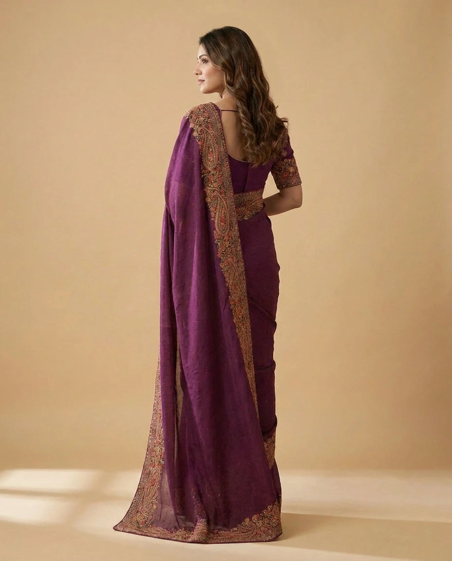 Embroidered Georgette Saree with Heavy Sequin Pallu Work view 7