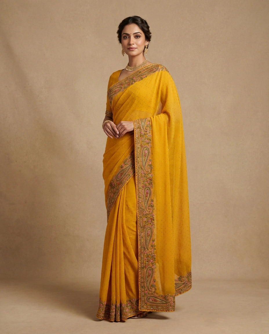 Embroidered Georgette Saree with Heavy Sequin Pallu Work view 9
