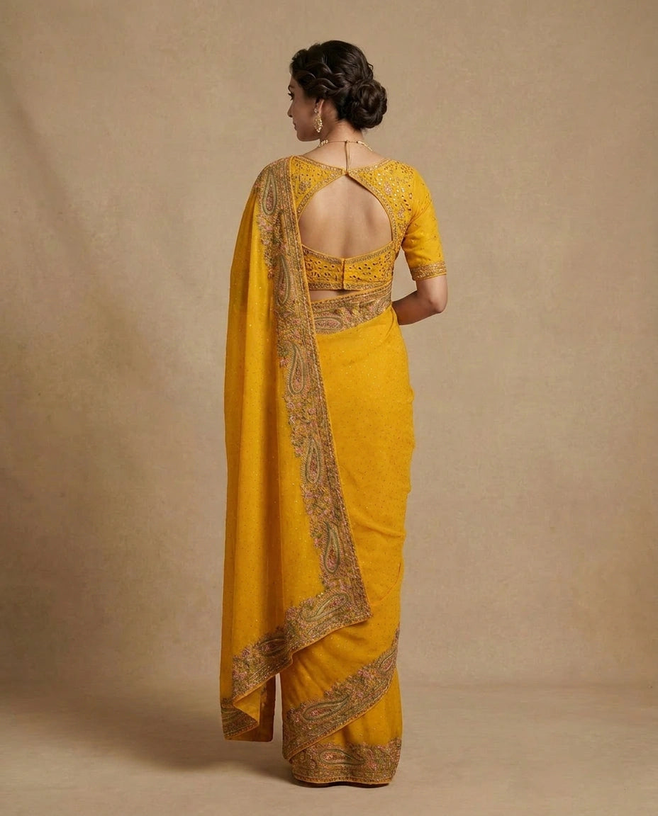 Embroidered Georgette Saree with Heavy Sequin Pallu Work view 10