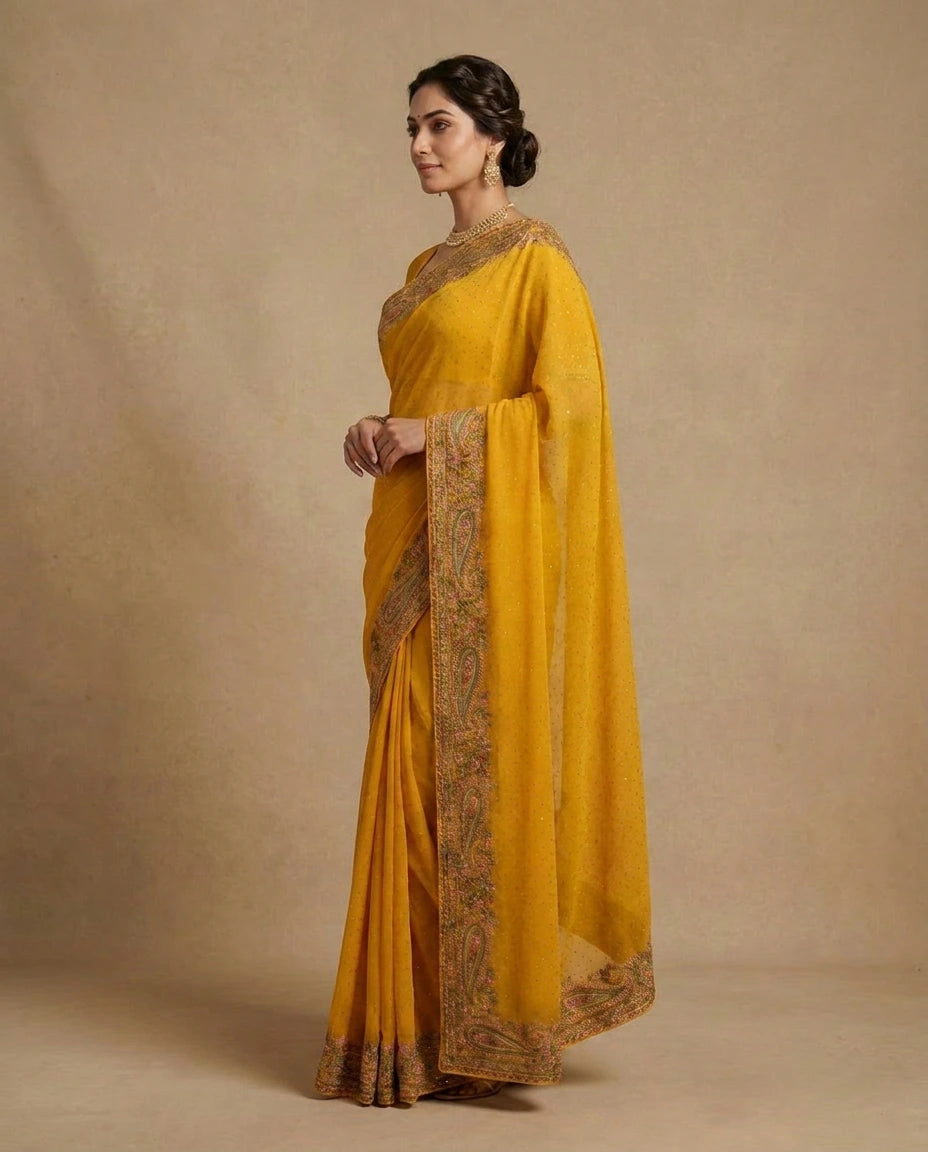 Embroidered Georgette Saree with Heavy Sequin Pallu Work view 11
