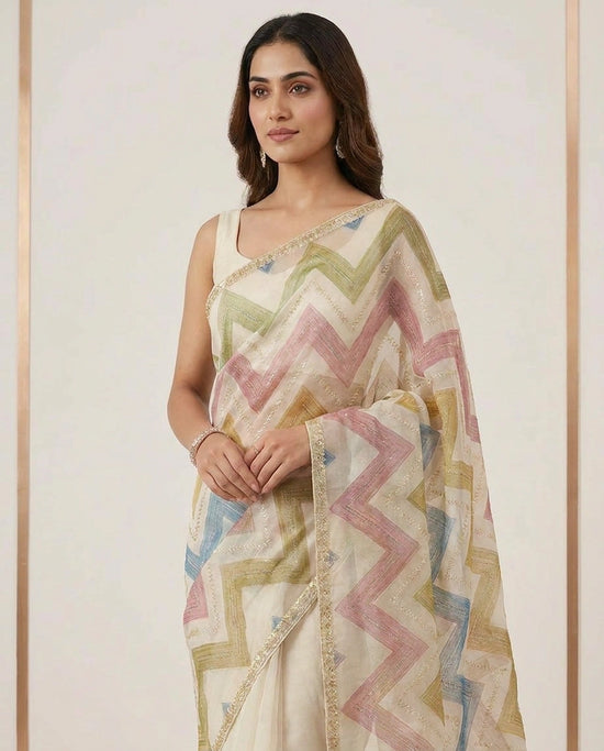 Satin Designer Saree with Hand Embroidery view 2
