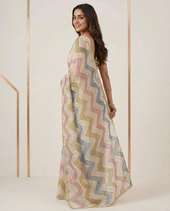 Satin Designer Saree with Hand Embroidery view 3