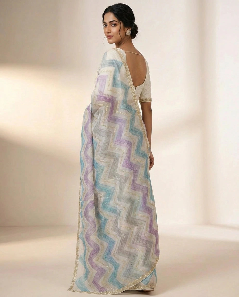 Satin Designer Saree with Hand Embroidery view 7