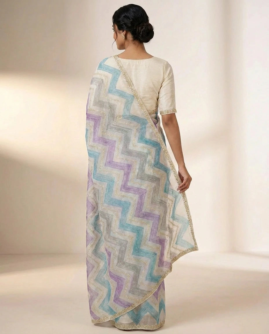 Satin Designer Saree with Hand Embroidery view 8