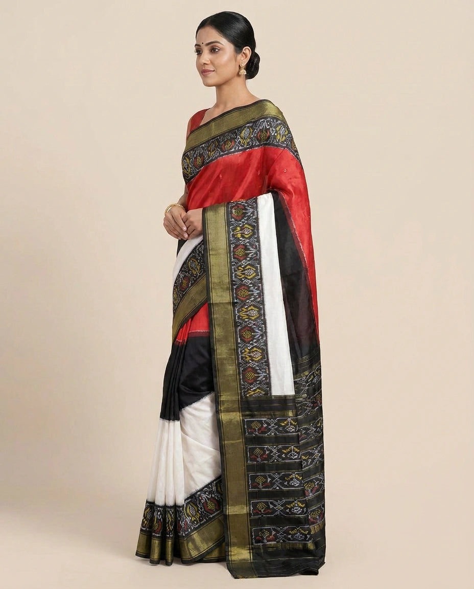 Red Pure Silk Ikkat Saree - Rangoli India