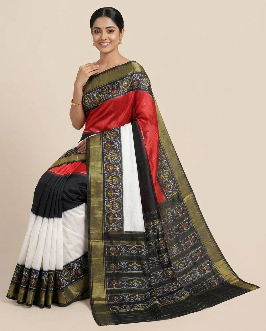 Red Pure Silk Ikkat Saree - Rangoli India