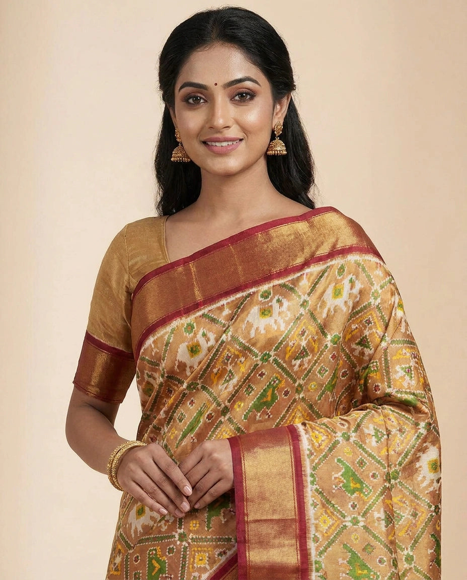 Red Ikkat Tissue Saree - Rangoli India