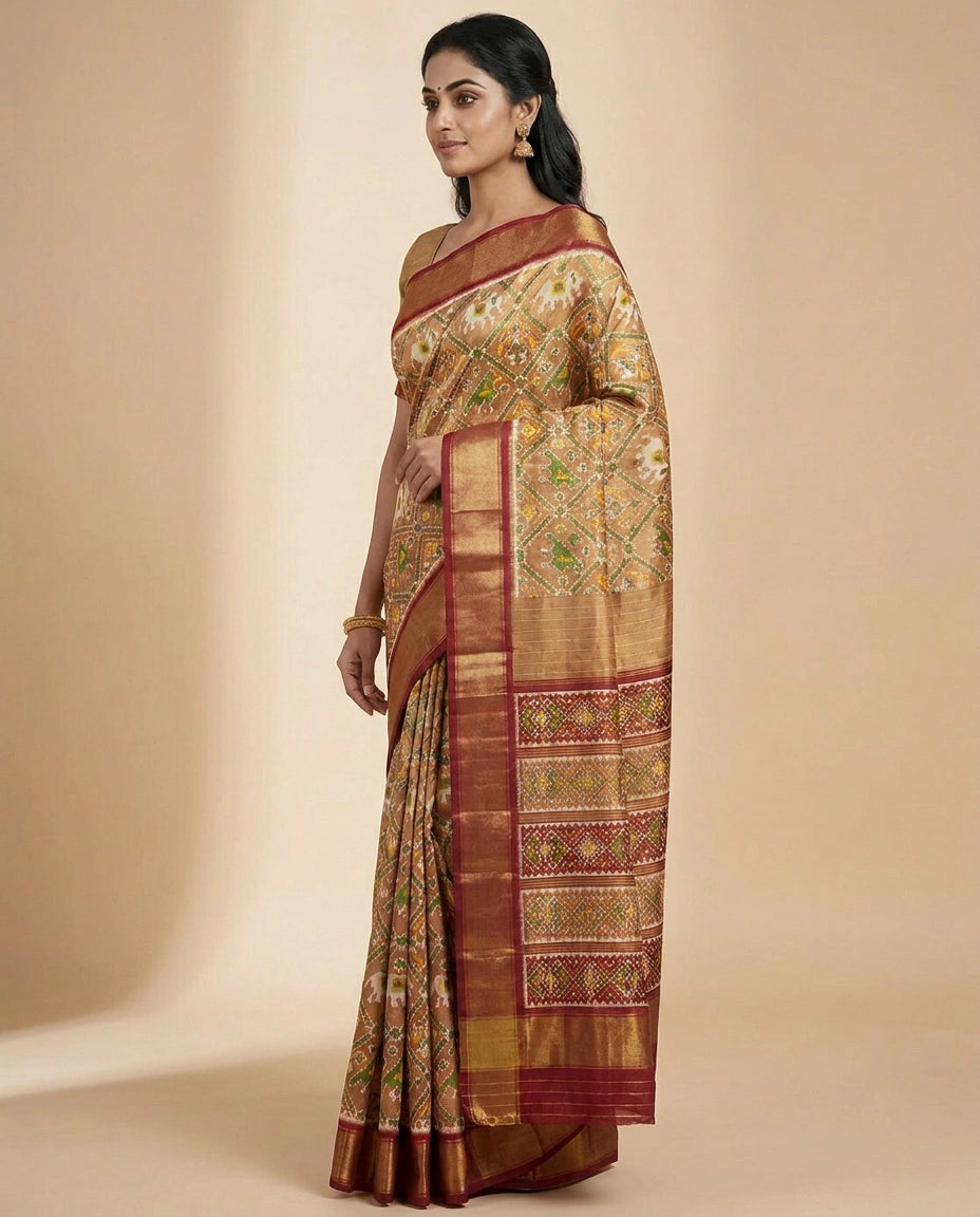 Red Ikkat Tissue Saree - Rangoli India