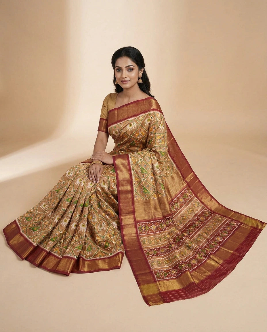 Red Ikkat Tissue Saree - Rangoli India