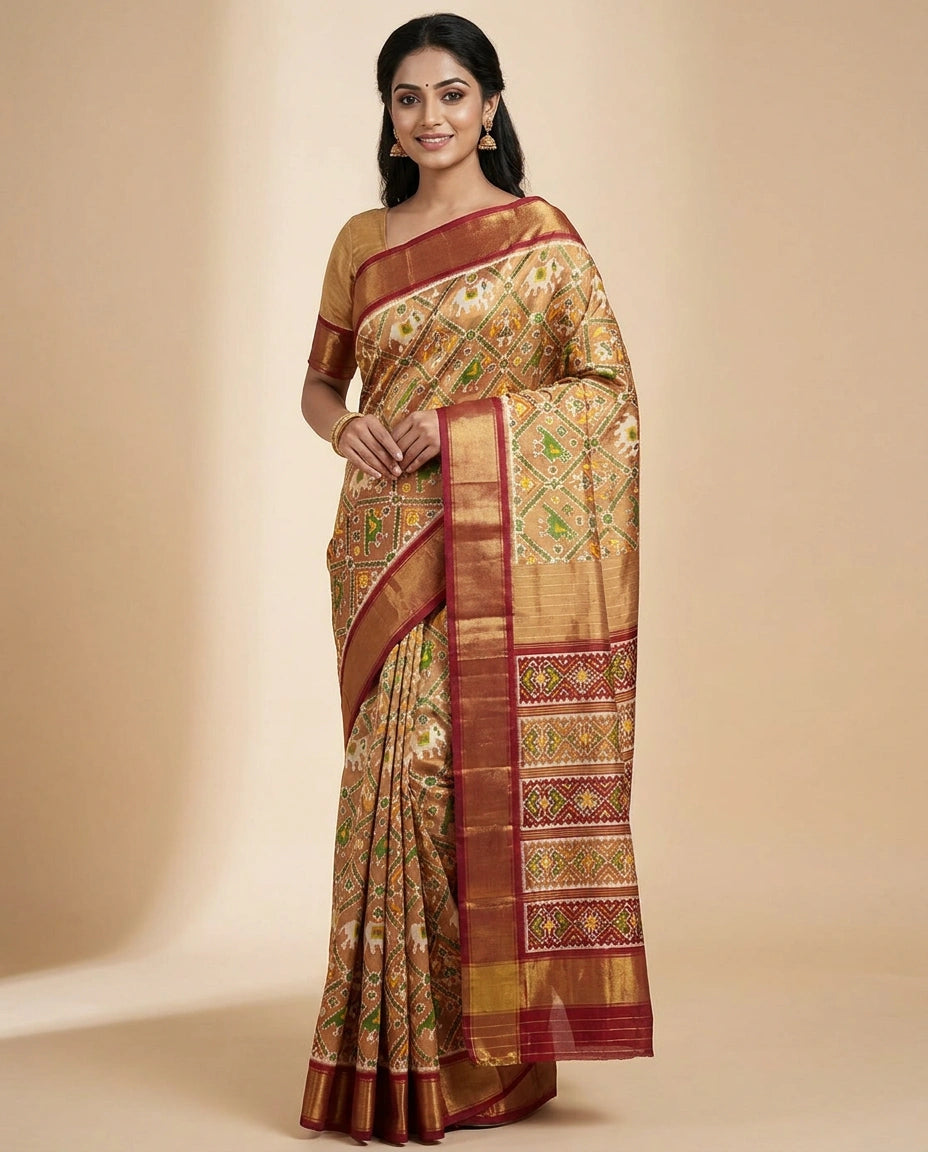 Red Ikkat Tissue Saree - Rangoli India