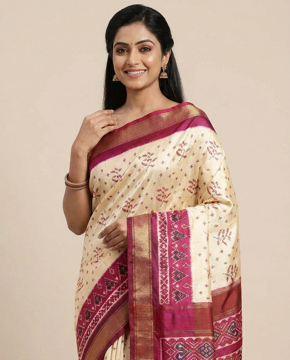 Off White Ikkat Saree - Rangoli India