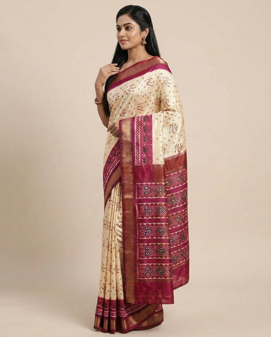 Off White Ikkat Saree - Rangoli India