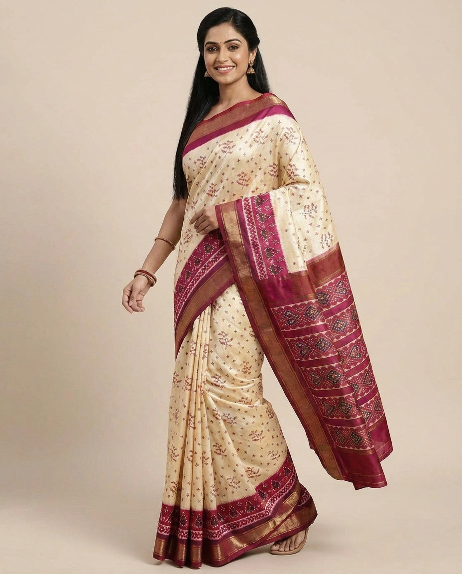 Off White Ikkat Saree - Rangoli India