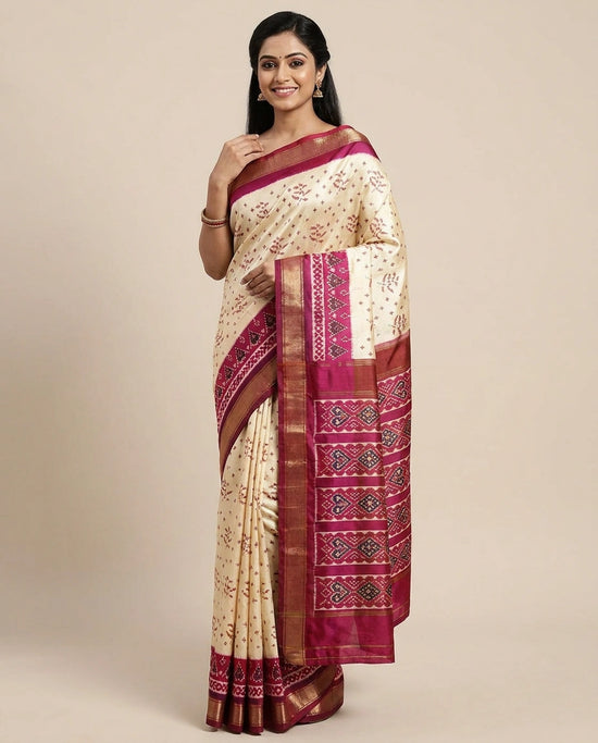Off White Ikkat Saree - Rangoli India