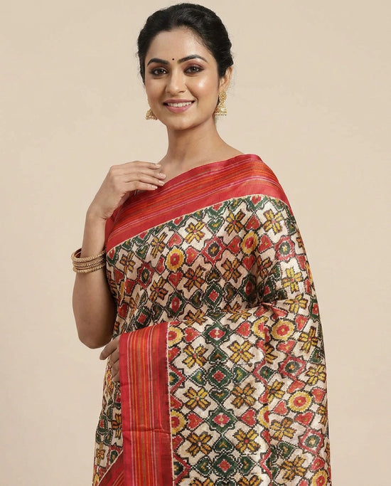 Grey Ikkat Saree in Silk Katan - Rangoli India