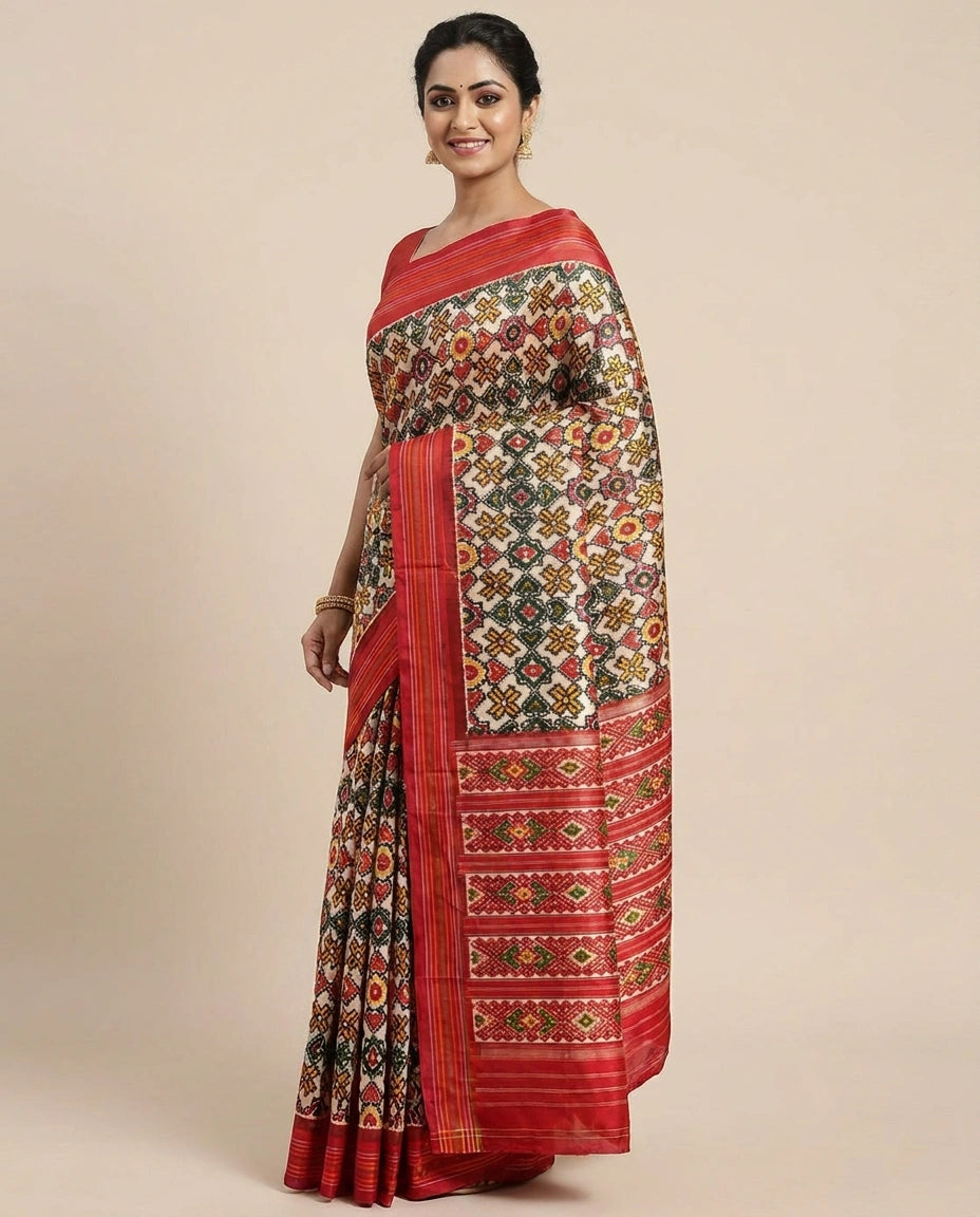 Grey Ikkat Saree in Silk Katan - Rangoli India