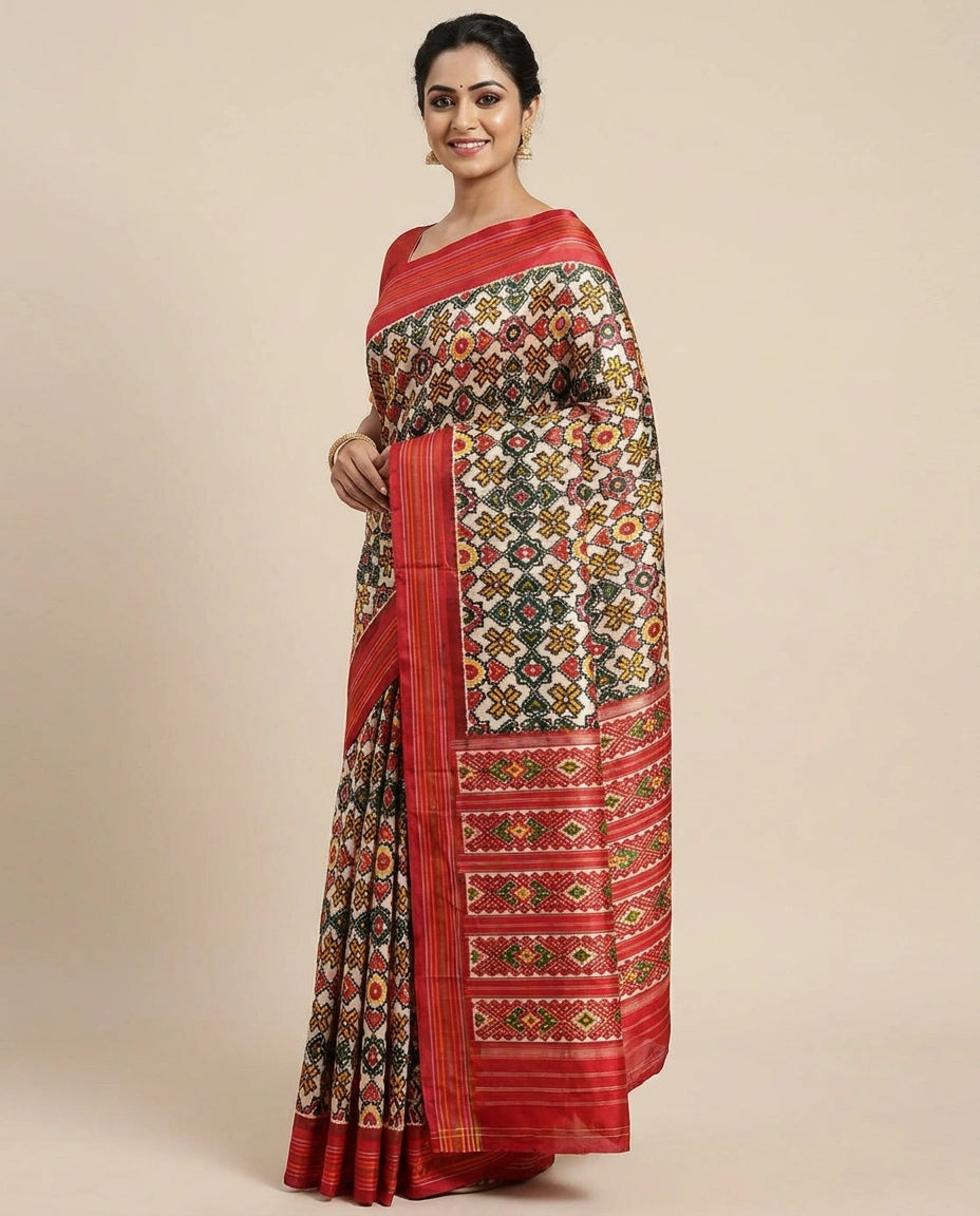Grey Ikkat Saree in Silk Katan - Rangoli India