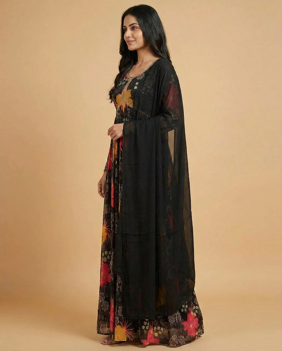Chinon Side Slit Salwar Suit Set with Dupatta for Women view 2